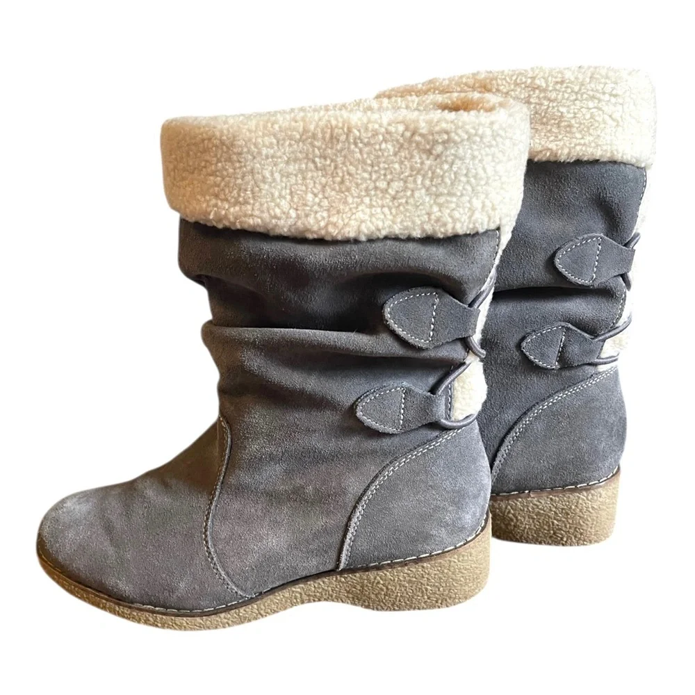 Lands End Gray Suede Boots Sherpa Lined Women’s Size 8.5